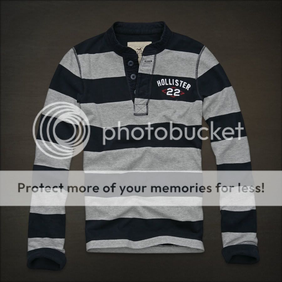 Hollister Men Muscle Fit Long Sleeve Henley Shirt Top